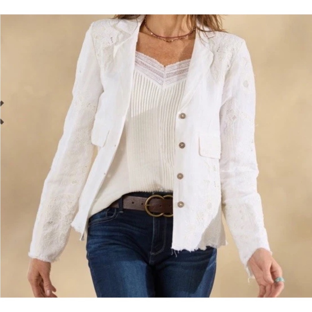 Sundance Cream Embroidered Linen Jacket